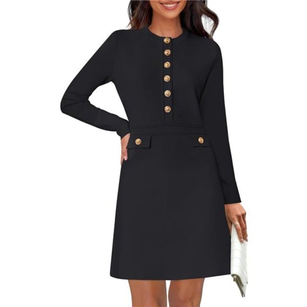 Women's 2025 Fall Sweater Dress Winter Long Sleeve Fashion Button